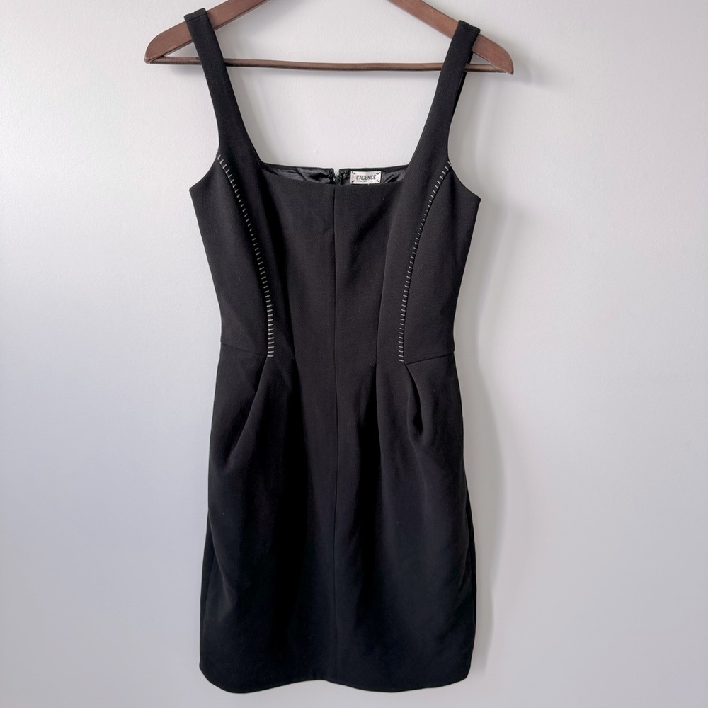 L’Agence Square Neck Sleeveless Dress with Pockets Black 2